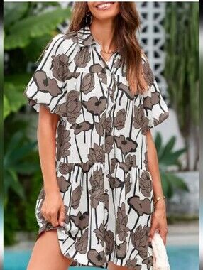 Wenrine Women's Summer Button Down Dress Size L